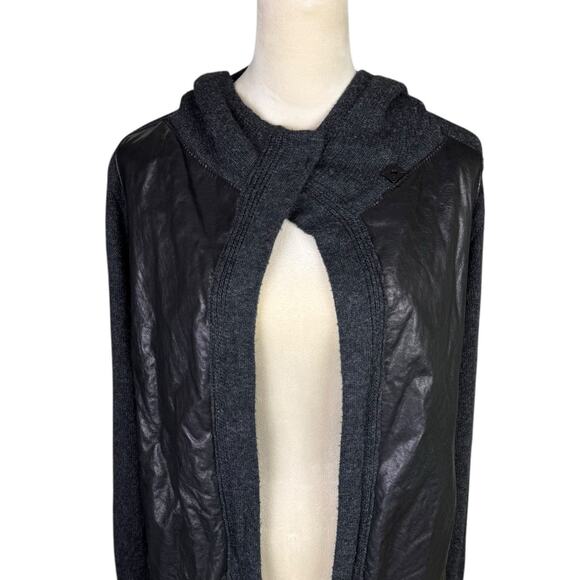 DEMOO PARKCHOONMOO Dark Gray Knit Black Leather Hooded Layering Cardigan Jacket - Picture 4 of 15